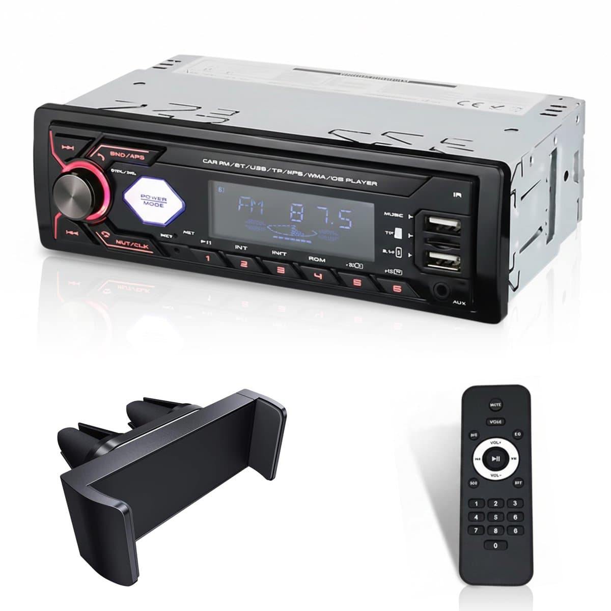 BOSWELL Autoradio - USB, AUX en Handsfree - Autoradio met Bluetooth - Auto Radio voor alle Auto’s - Incl. Telefoonhouder, Afstandsbediening (EAN: 8721398967318)