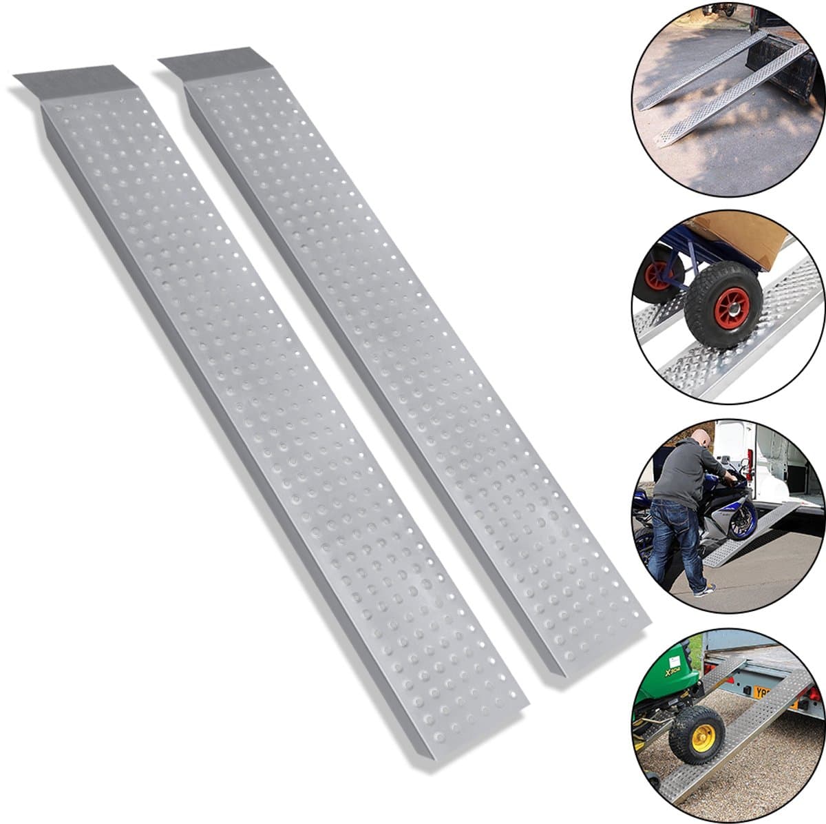 Froadp 2 x oprijplaat, 400 kg, verzinkt staal, laadrail, glijplaten, antislip, oprijplaat, aanhanger, helling voor motorfiets, aanhanger, caravan, grasmaaier, grasmaaier, 135 cm, zilver (EAN: 0702802153976): **Wat Is Een Oprijplaat Één Vleugje Mee...