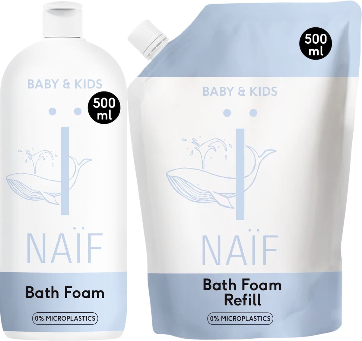 Naïf Baby - Badschuim Set - Babyverzorging - Navulverpakking + Fles - Natuurlijke Ingrediënten - 500ml (EAN: 8720938341229)