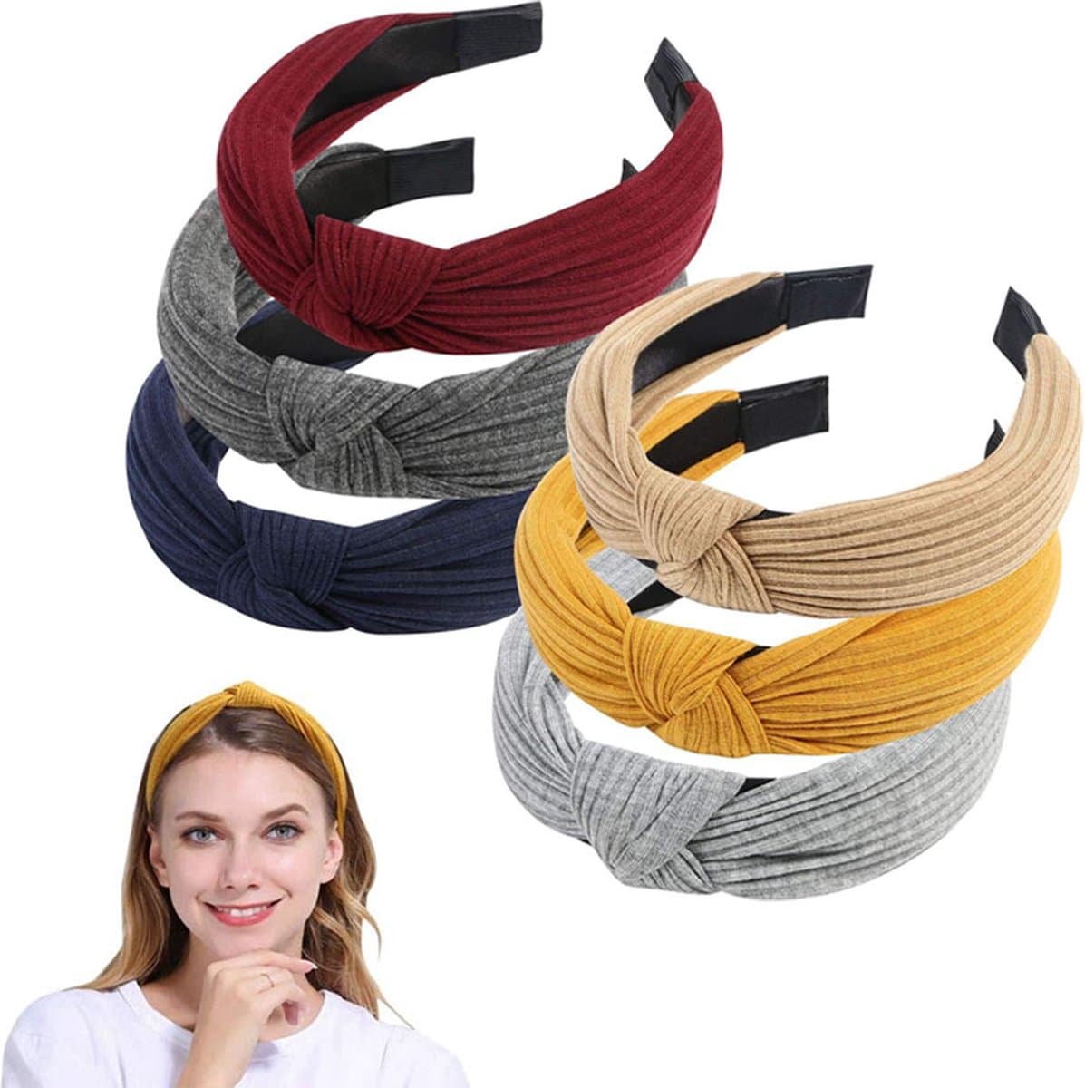Dames Haarbanden - Set Van 6 Stuks - Diadeem - Knoop Cross Knitted Haarbanden - Haarband Volwassenen - Sport Yoga Haarbanden - 6 Kleuren Mixen - Elastisch - Lichtgewicht - Vrouwen - Meisjes - Atletisch - Gym - Dans - Yoga - Haaraccessoires (EAN: 9...