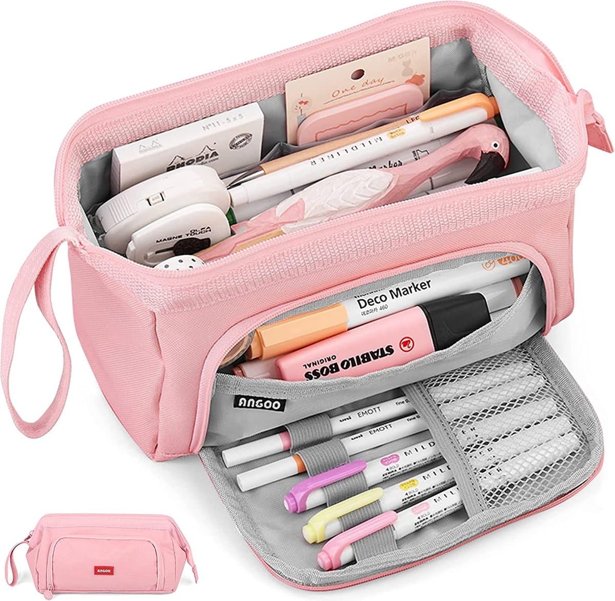 groot etui voor meisjes super groot etui voor vrouwen rits gladde pen etui, etui houder briefpapier organizer duurzaam school etui voor tienermeisjes en -jongens, roze (EAN: 4800325432830)
