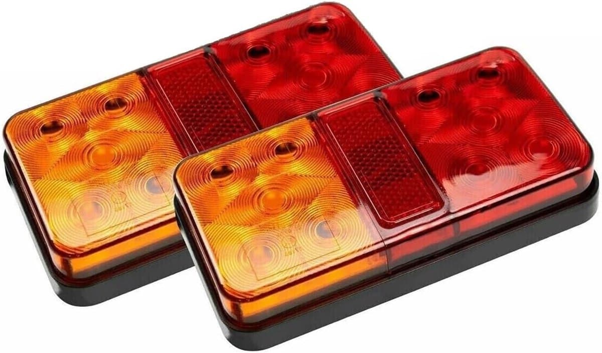 Universele set van 2 LED-achterlichten 12V met 4 functies (remlicht, richtingaanwijzer) en reflector, IP67 waterdicht, geschikt voor aanhangers, caravans en multifunctionele voertuigen. (EAN: 6451390834241)