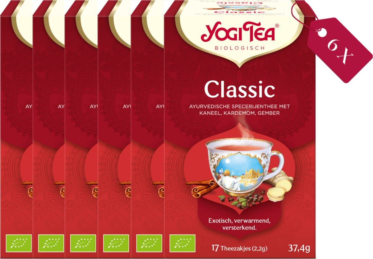 Yogi Tea Classic - Biologische Kruidenthee met Kaneel, Kardemom en Gember voor een Traditionele Ayurvedische Smaak - Tray van 6 Stuks (EAN: 4012824430020)