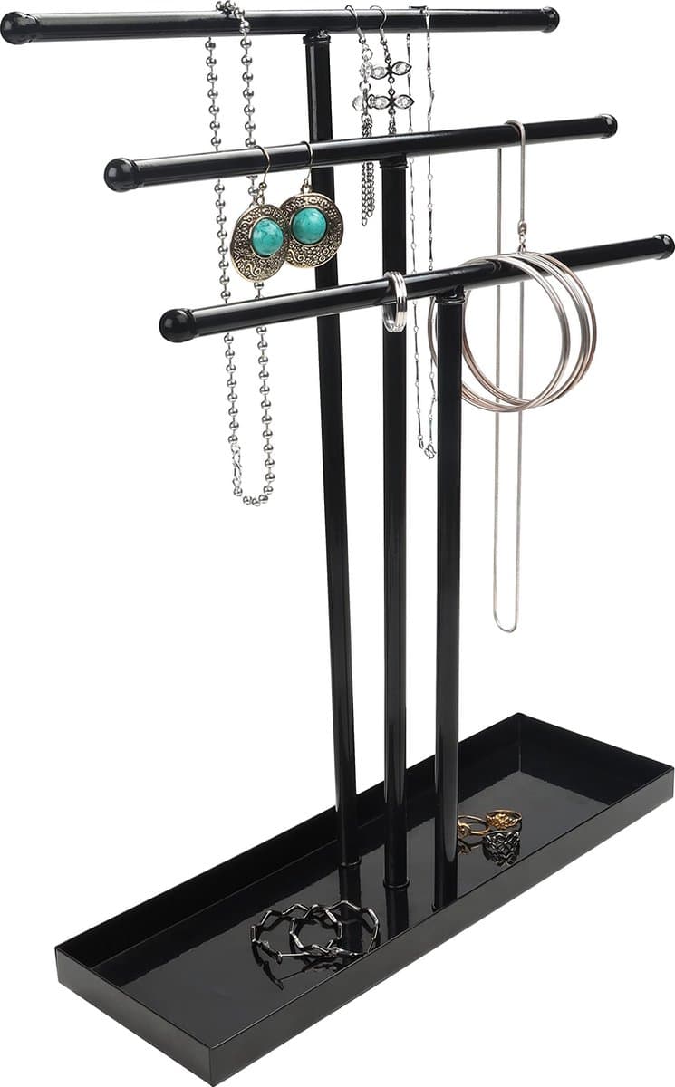 Zwart Metalen 3 Laags Sieraden Display Standaard & Opslag Basis Tray Houder – Boom Tafeltop Hangende Organizer – Hanger Voor Kettingen, Armbanden, Ringen, Horloges & Oorbellen (EAN: 5060490955872)