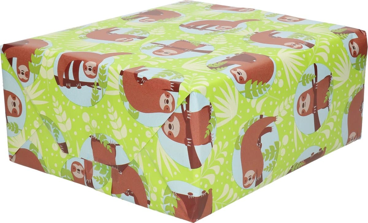 1x Rollen Inpakpapier/cadeaupapier groen met luiaard print 200 x 70 cm rol - Cadeauverpakking kadopapier (EAN: 8720276773409)