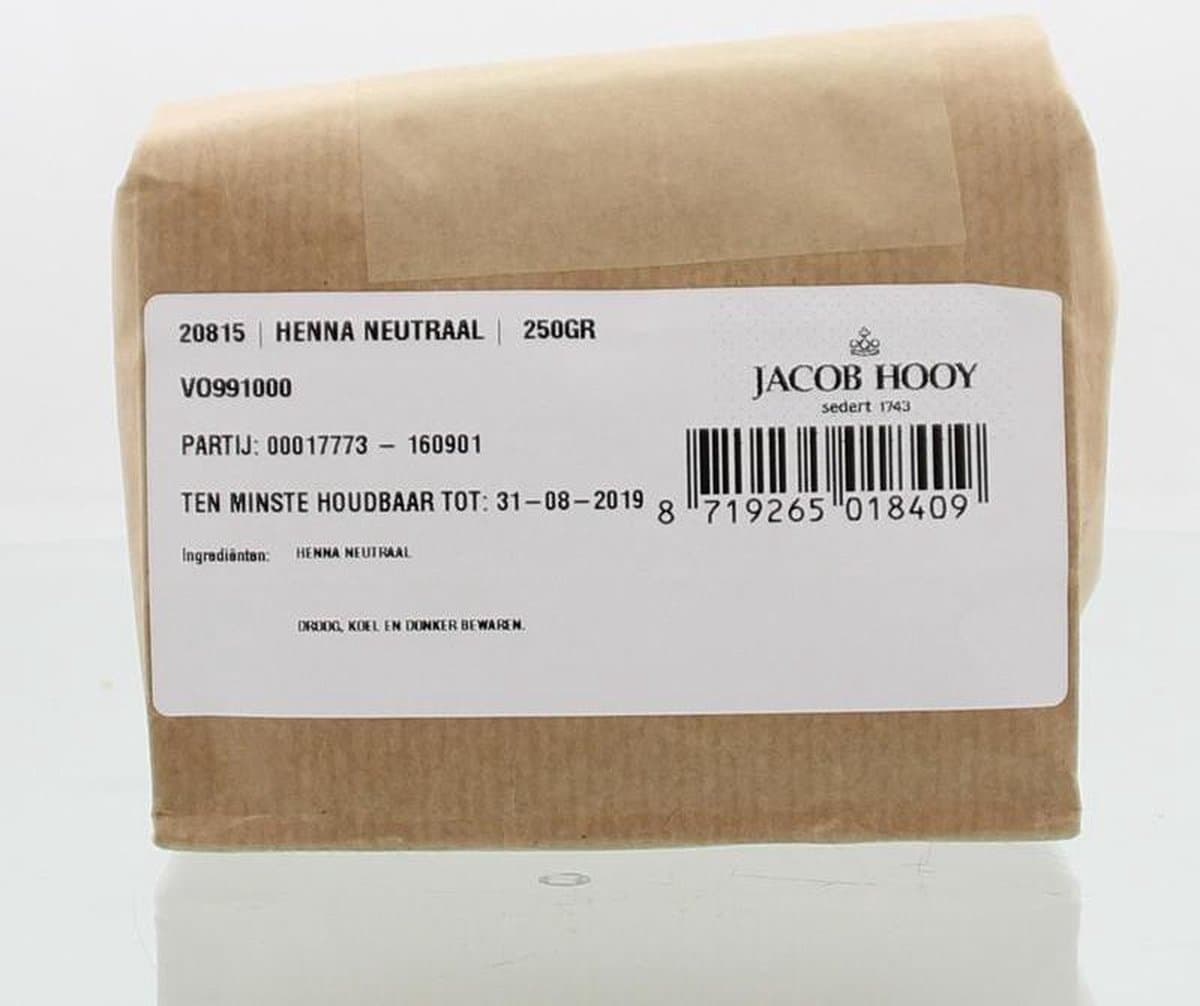 Jacob Hooy henna poeder neutraal - voedt en geeft het haar glans - 250 gram (EAN: 8719265018409)