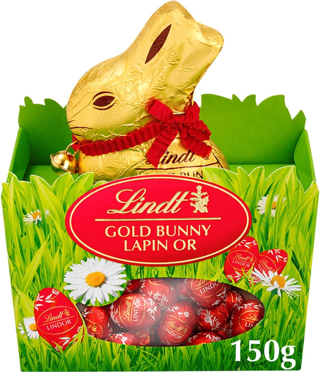 Lindt GOLD BUNNY & LINDOR Nest 150 gram - Chocolade Paashaas met Chocolade eitjes - Pasen Cadeau - Melkchocolade (EAN: 4000539618000)