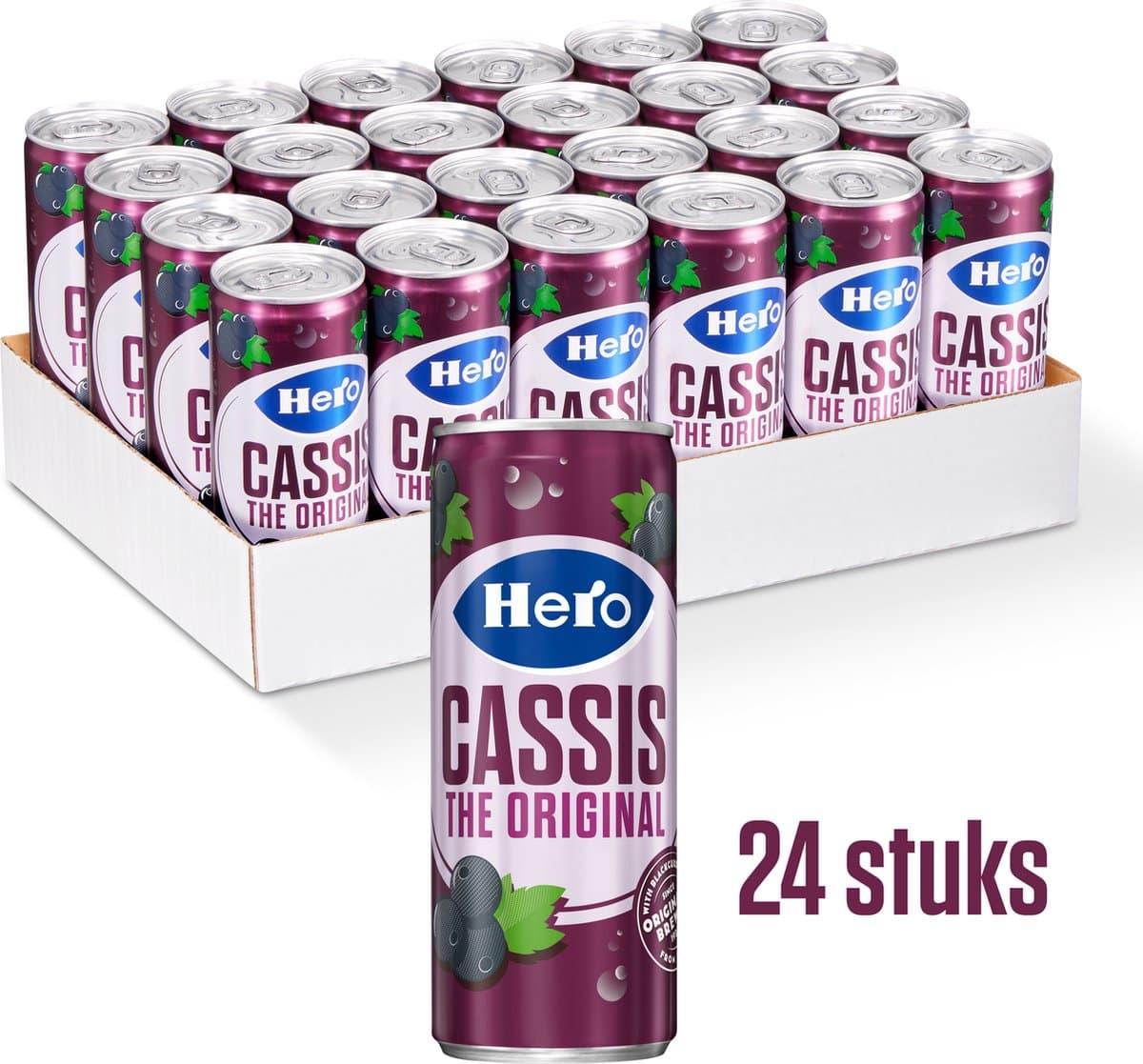 Hero Cassis Frisdrank Blikjes - The Original - Gemaakt van Zwarte Bessen - Handige Tray - 24 x 250ml (EAN: 8713500232377)