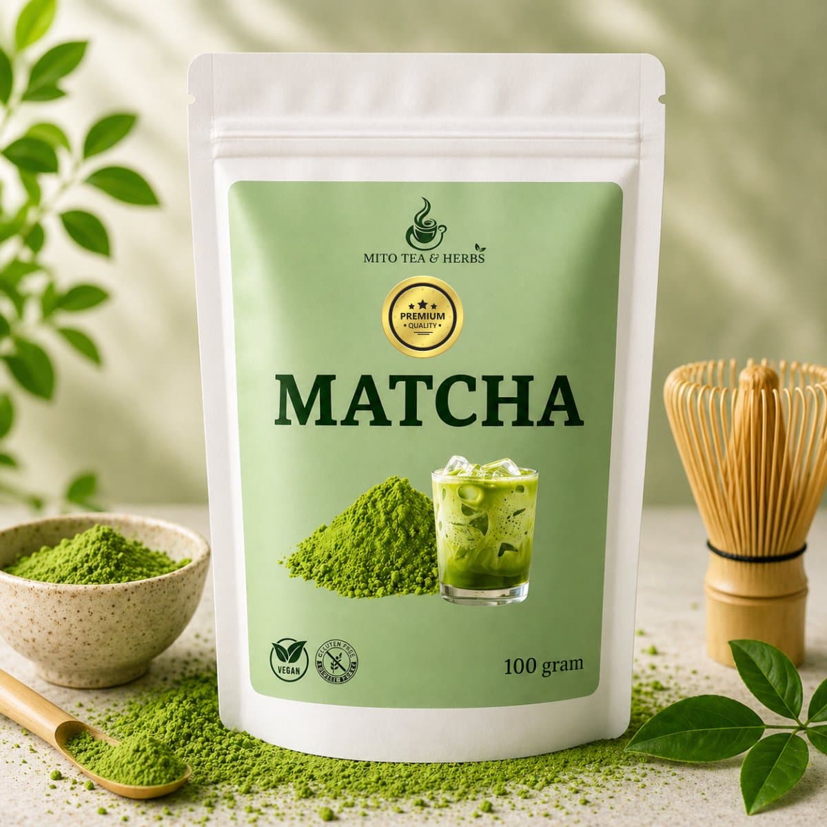 Mito Matcha Thee - 100 gram - Rijk aan Antioxidanten - Matcha Poeder - Groene thee - Matcha thee - Matcha Latte - ECO verpakking (EAN: 8720589081536)