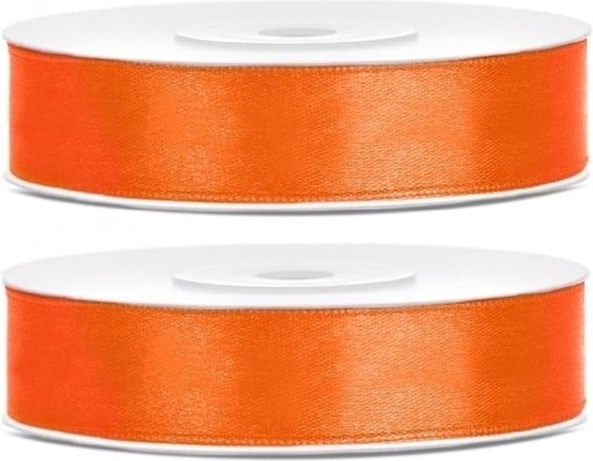 Decoratie satijn sierlint - 2x - oranje - 12 mm x 25 meter - Cadeaulint satijnlint - hobby/knutsel materiaal (EAN: 8719538684553): **Eerste indrukken Oranje als een feestje voor je ogen**