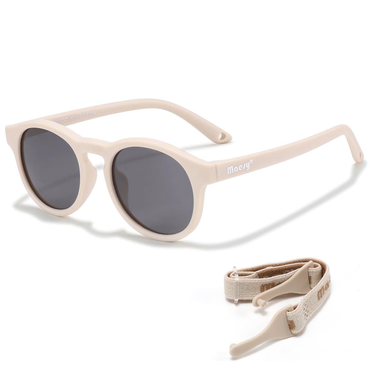 Maesy Baby Zonnebril Bowi - 1 t/m 3 jaar - Elastiek - Flexibel - UV400 Bescherming - Zonnebril Kind - Beige Ecru (EAN: 8720299855212): Een Zonnebril die Past… en Blijft Zitten