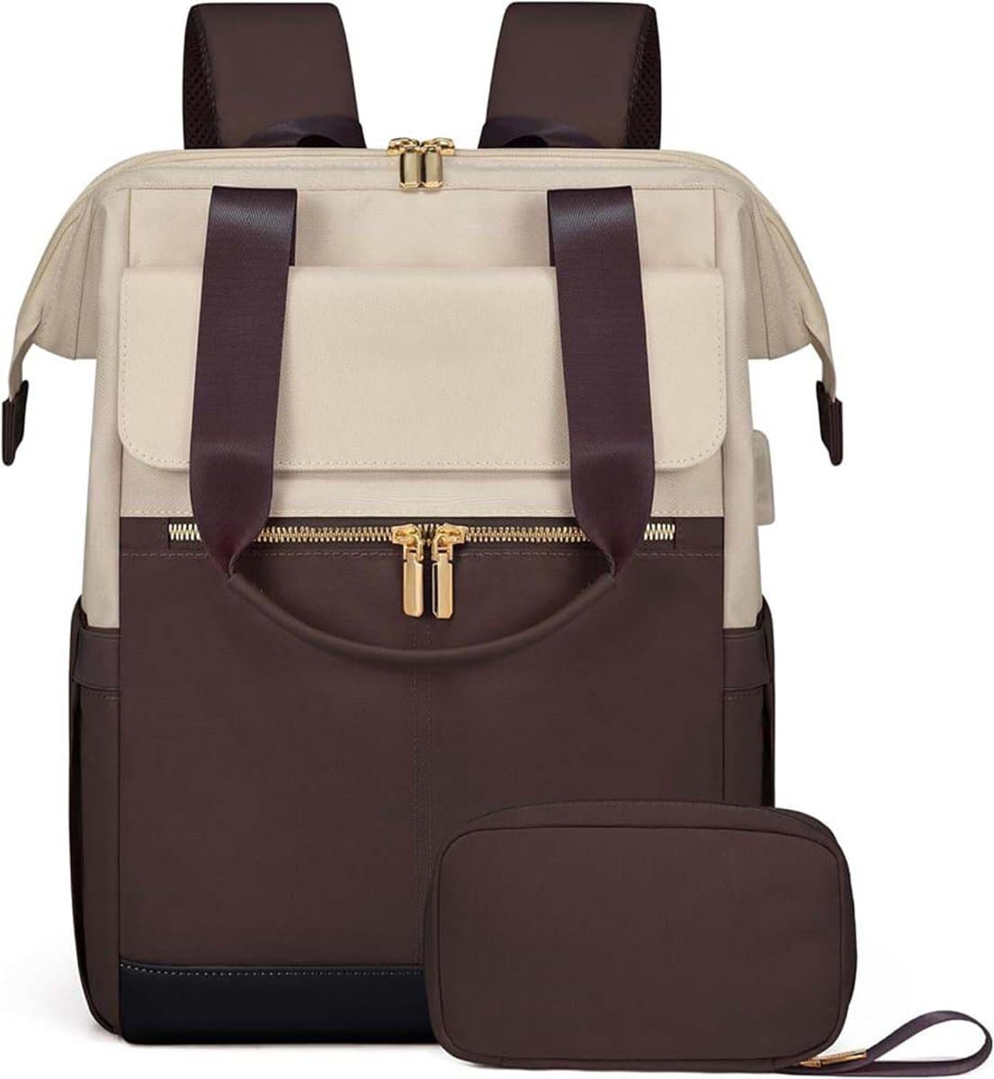 Groot Rugzak Dames - Laptop Rugzak - Met Laptopvak 15 Inch -Reisrugzak Dames - Reisrugzak Dames Waterdichtt - Zakelijke Handbagage voor Reizen Vakantie Kantoor - Schooltas Modern - Beige en Koffie 20X30X43cm (EAN: 9318528184296): **Waarom Deze Rug...