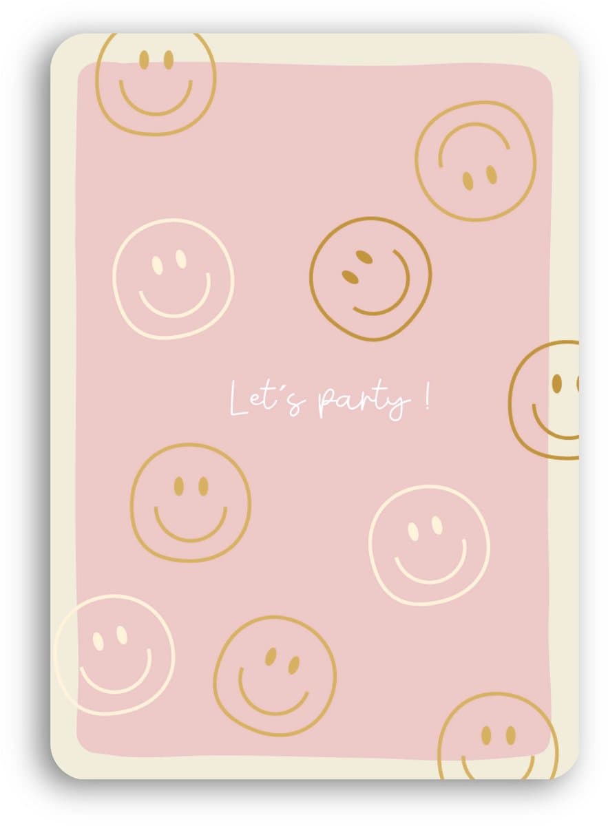 Uitnodiging kinderfeestje meisjes - 12 stuks - Enkele kaart - Smiley roze - Let's Party (EAN: 6153944240255)