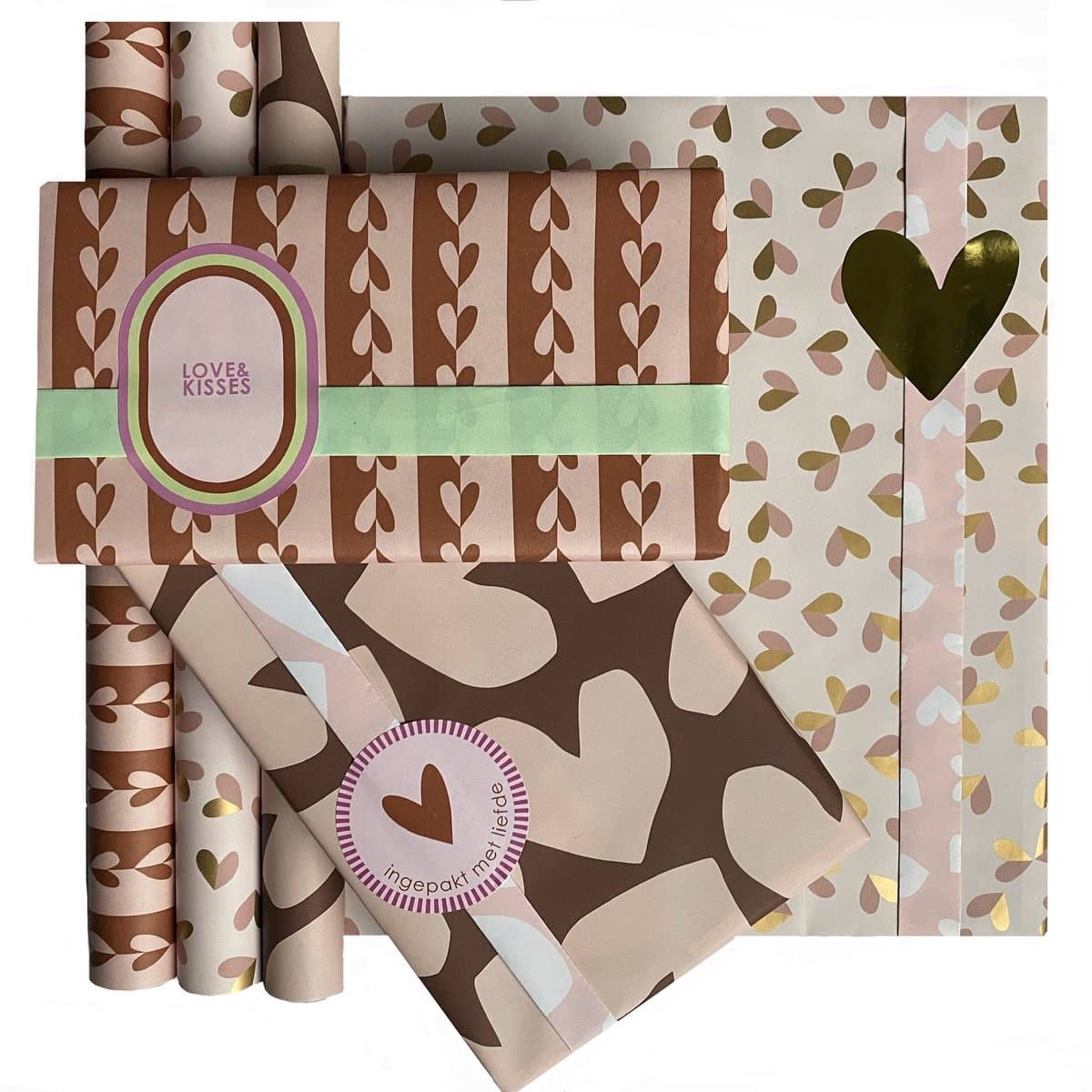 Hartjes inpakpapier - 17-delige inpakset met dubbelzijdig cadeaupapier en cadeaustickers (EAN: 6153946274289): Waarom hartjes wél een statement maken