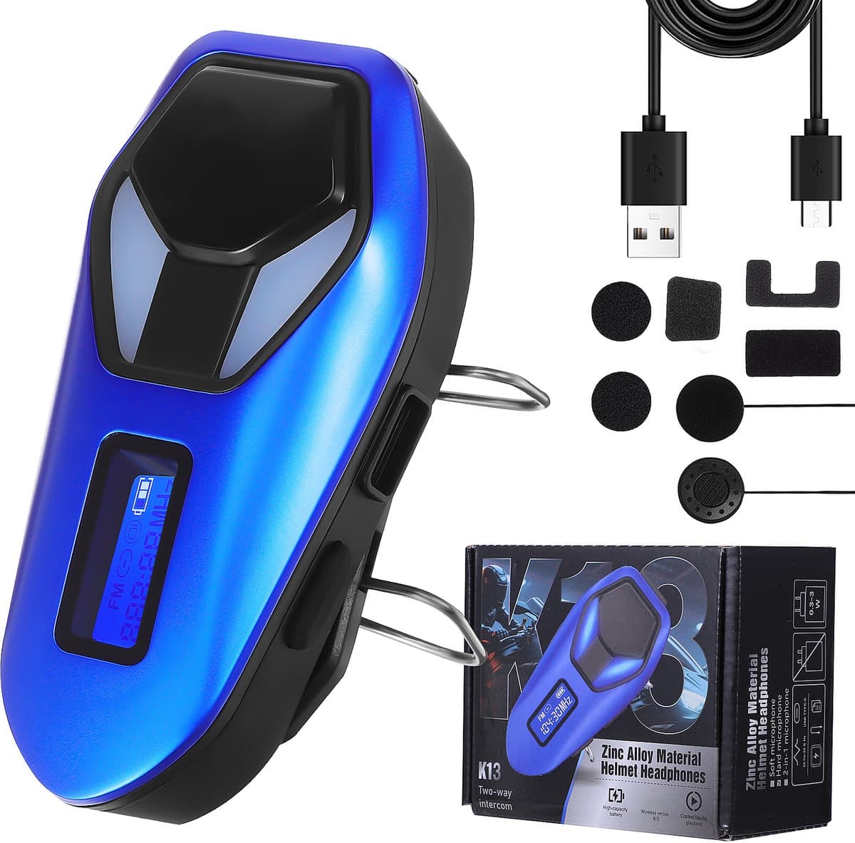 Motorfiets Intercom Headset - Bluetooth 6.0, 45uur Werk, IP65, LED - Helm Headset met Microfoon voor Zadelcommunicatie (EAN: 4896009087137)