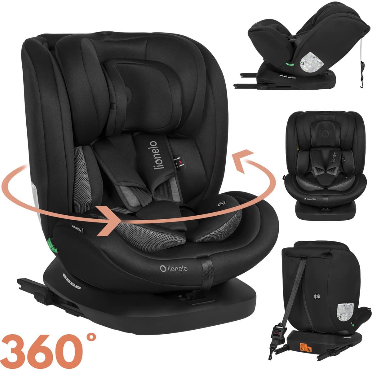 Lionelo Bastiaan 4in1 - Autostoel ISOFIX 360° Draaibaar - van Geboorte tot 12 jaar (40-150 cm / Groep 0/1/2/3) - RWF & FWF - Memory Foam - SideProtect - Volledig verstelbaar - Comfortabele Brede Zitting - Autostoeltje i-Size (EAN: 5903771705523)