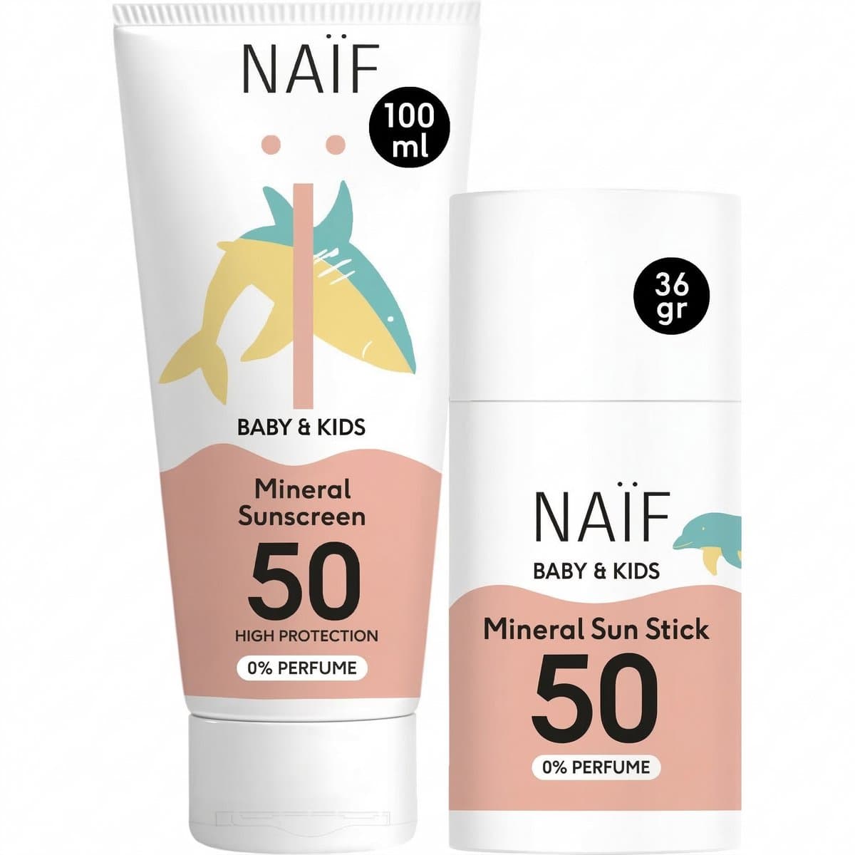 Naïf Minerale Zonnebrand Voordeelset - Baby's & Kinderen - SPF50 - Zonder Parfum - Stick en Crème - 2 Stuks (EAN: 8721008611174)