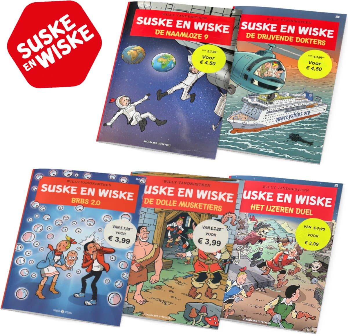 Suske en Wiske - Voordeelbundel van 5 Suske en Wiske stripboeken - Nummers: 89, 321, 344, 359 en 360 - Stripboeken voor kinderen en volwassenen - Vakantieboek voor kinderen (EAN: 8720865558134)