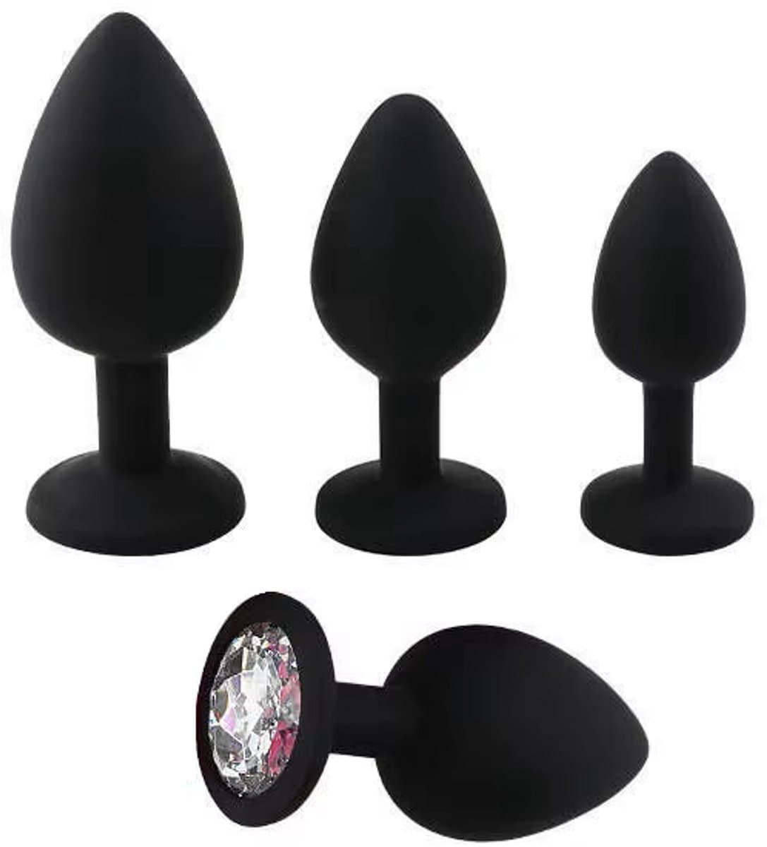 SINYX Luxe Buttplug Set met Diamantjes - Siliconen - Buttplugs - Buttplug Set - Anal Plug - Sex Toys voor Vrouwen en Mannen - Seksspeeltjes - Butt Plug - Butplug - Zwart (EAN: 8720938706905)
