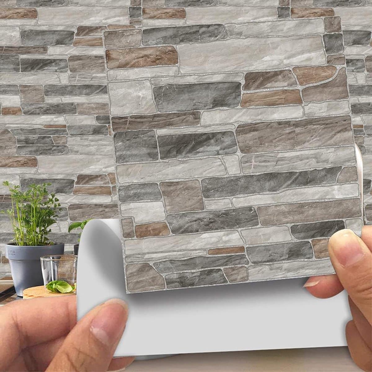 20 Stuks - Zelfklevend Behang Steeneffect - 20*20 cm - Muur & Meubelfolie – Eenvoudig Aanbrengen - Afneembare Muurstickers - Interieurdecoratie - Vinylbehang - PVC - Waterdicht (EAN: 9436263527175): Een mini-make-over met groots effect