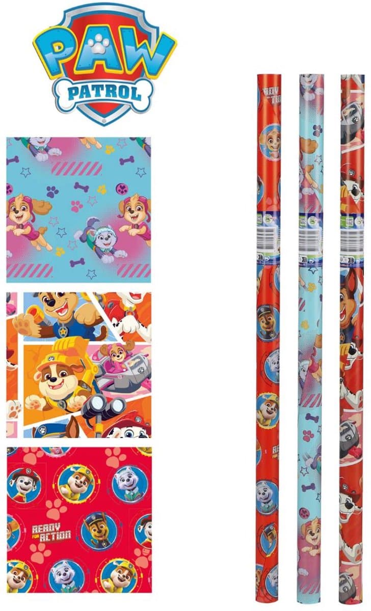 Cadeaupapier - "Paw Patrol" - (3 STUKS) – 200×70 cm – Stoer, Vrolijk & Avontuurlijk Design - Inpakpapier - Kleurrijk - Duurzaam Cadeaupapier (EAN: 6151807013091): Wrappen is (bijna) net zo leuk als het cadeau zelf 🎁