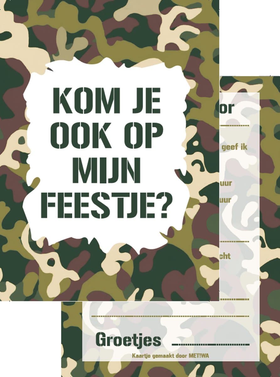METIWA - Uitnodiging Kinderfeestje Camouflage - 10 stuks - Uitnodigingskaarten - Uitnodiging Verjaardag - Uitnodiging Kinderfeestje Camouflage - Uitnodiging Leger (EAN: 8720769031863)