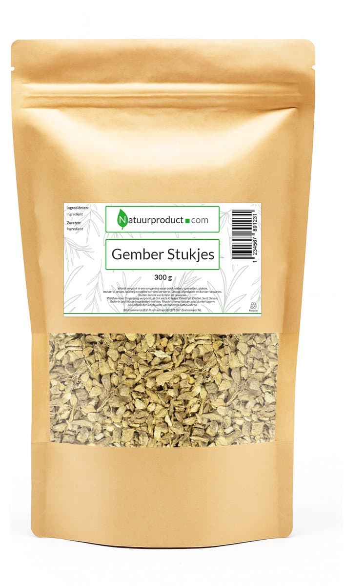 Natuurproduct.com Gember stukjes gedroogd - pittige gemberthee - 300 gram (EAN: 8721161414056): Een extra zure knoflook in de tafel!