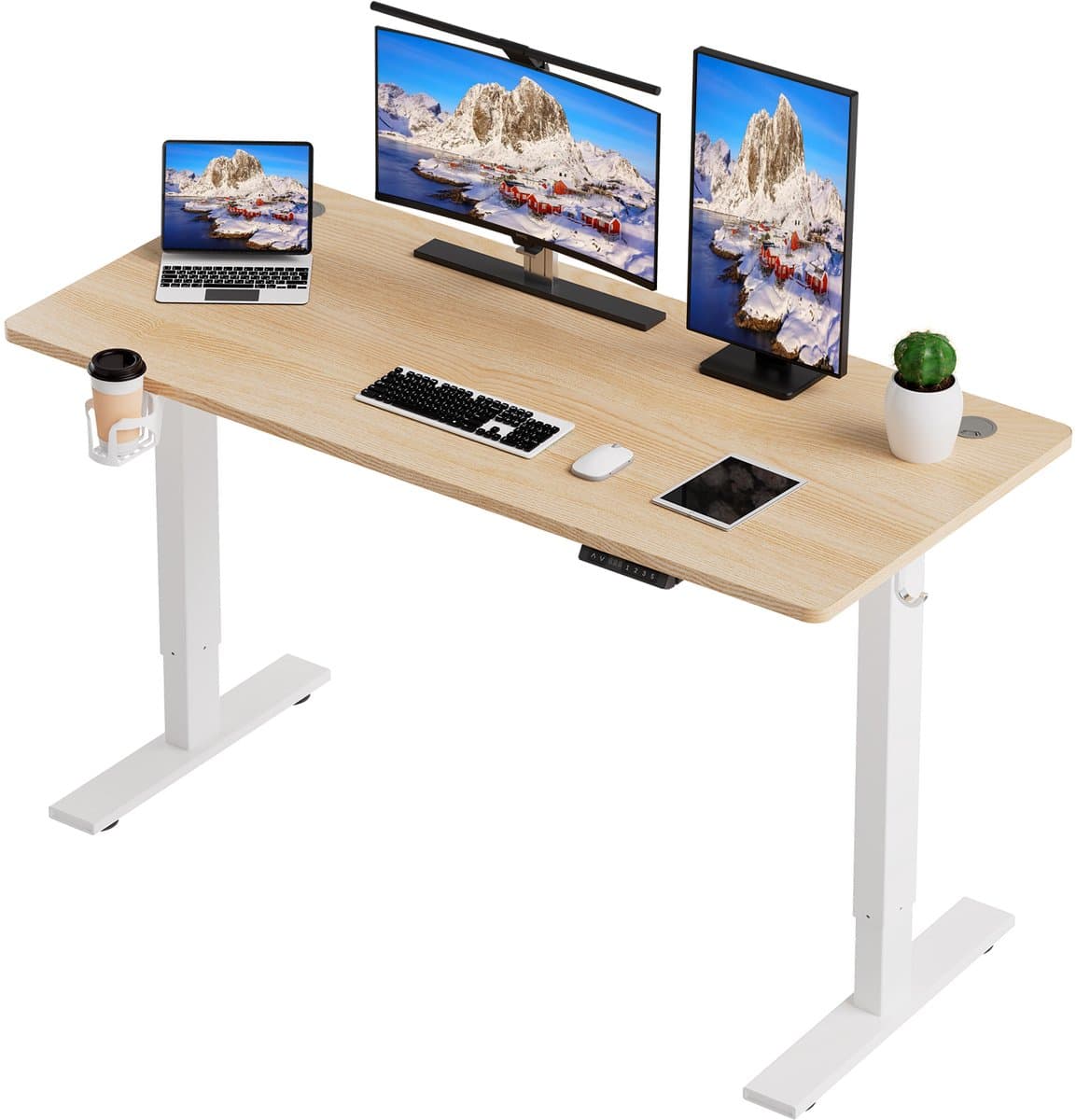 Zit-sta bureau elektrisch verstelbaar 120x60cm, Geheugenfunctie en anti-botsing, USB-A en TYPE C Poorten, Verstelbare Hoogte (Houtkleur) (EAN: 8711544715771)