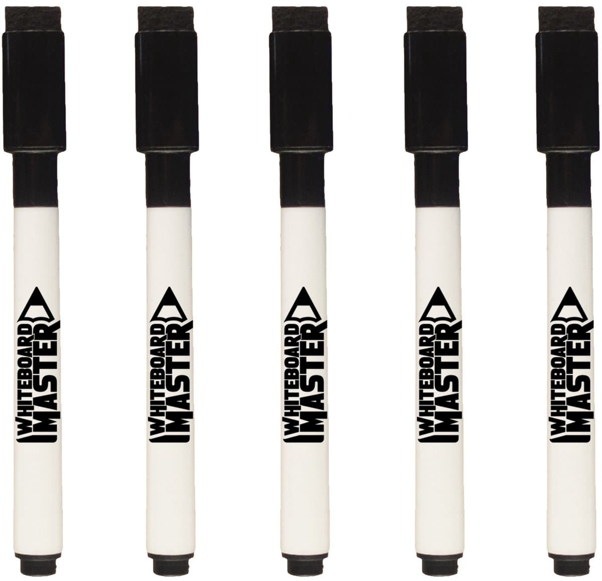 Vijf magnetische stiften zwart (met magneet / wisser in dop) (EAN: 8721001890194)
