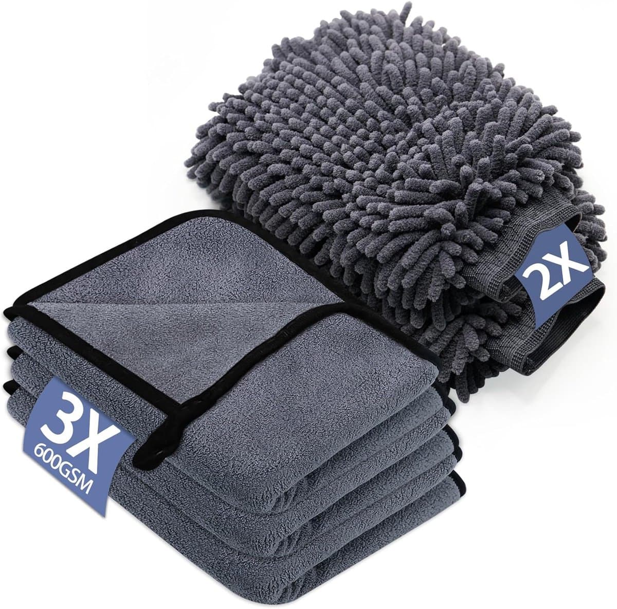 Autoreinigingsset 3-pack microvezel autodoek & 2-pack microvezel autowashandschoen (EAN: 0706467665973)
