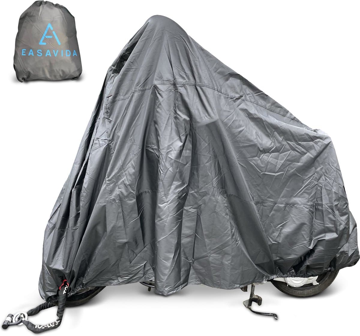 Easavida - Scooterhoes - 300D Oxford - Motorhoes - Scooterhoes met windscherm - 245x105x125 cm - Fietshoes voor 2 fietsen - Incl. opbergzak - Waterdicht Buiten (EAN: 8720299217881)