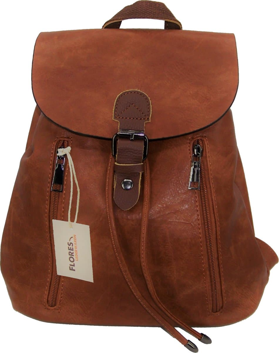 Soepele cognac leer met PU-leer rugzak (EAN: 8720682421499): Een Tas die perfect past bij een dagje weg 🚶‍♀️