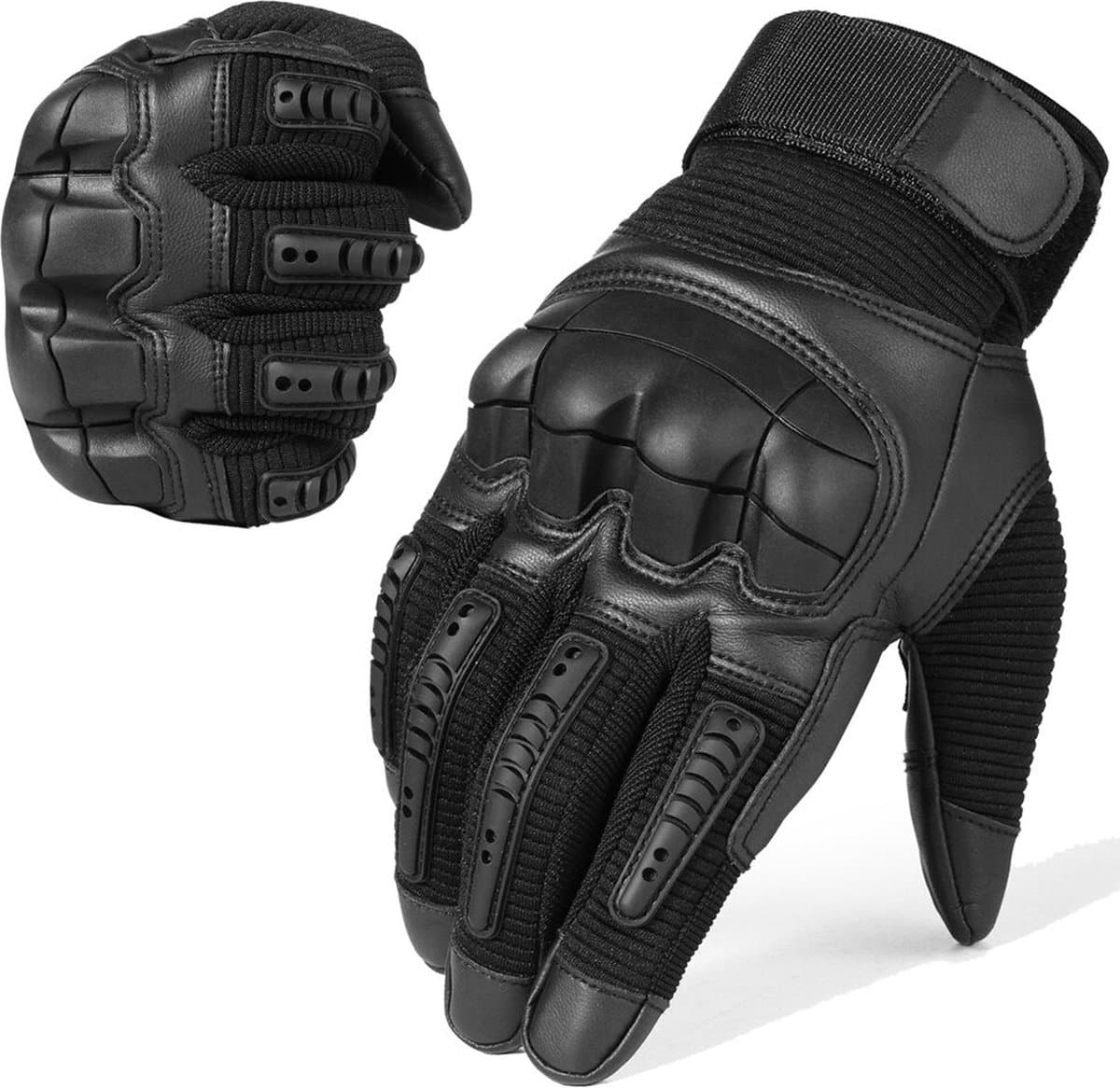 Luxe Motorhandschoenen met Knokkelbescherming - Klittenband - Zwart - Maat L (EAN: 6011415190129)