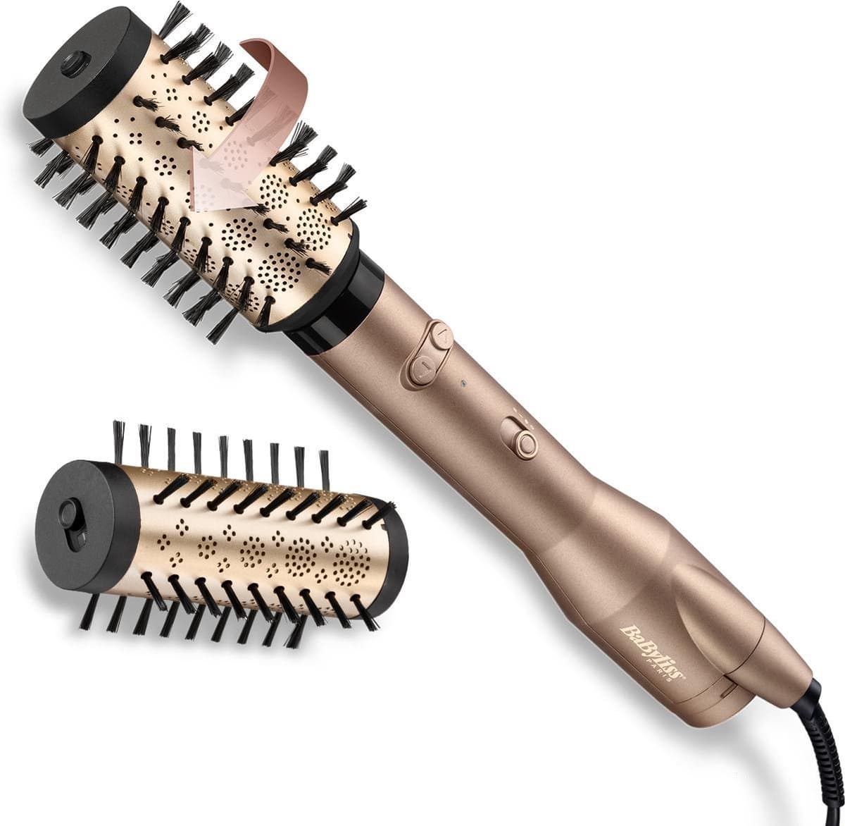 BaByliss Big Hair Dual Föhnborstel AS952E - Roterende föhnborstel - 2 roterende borstels - Evenredige luchtverdeling [Airstyler] - Krulborstel (EAN: 3030050153804): Wat belooft deze Airstyler precies