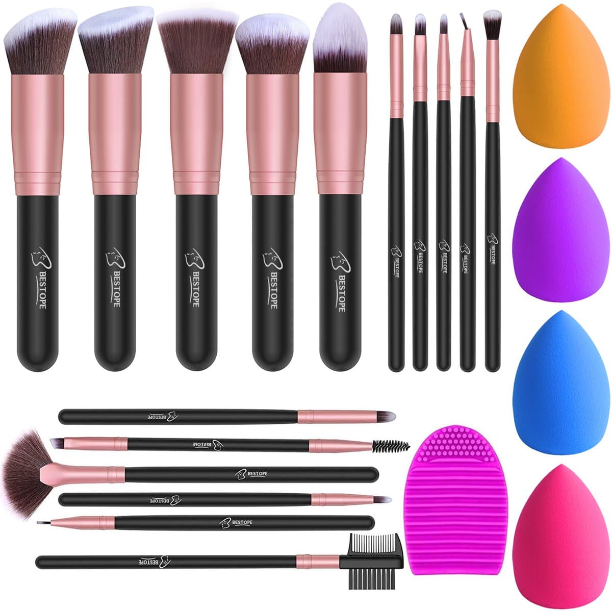 Bestope Make up Kwasten set met Beauty blenders 16 delig - Brush set - Kwasten reiniger - Borstels - Rosé Goud (EAN: 8720165730902): Een eyecatcher op je kaptafel