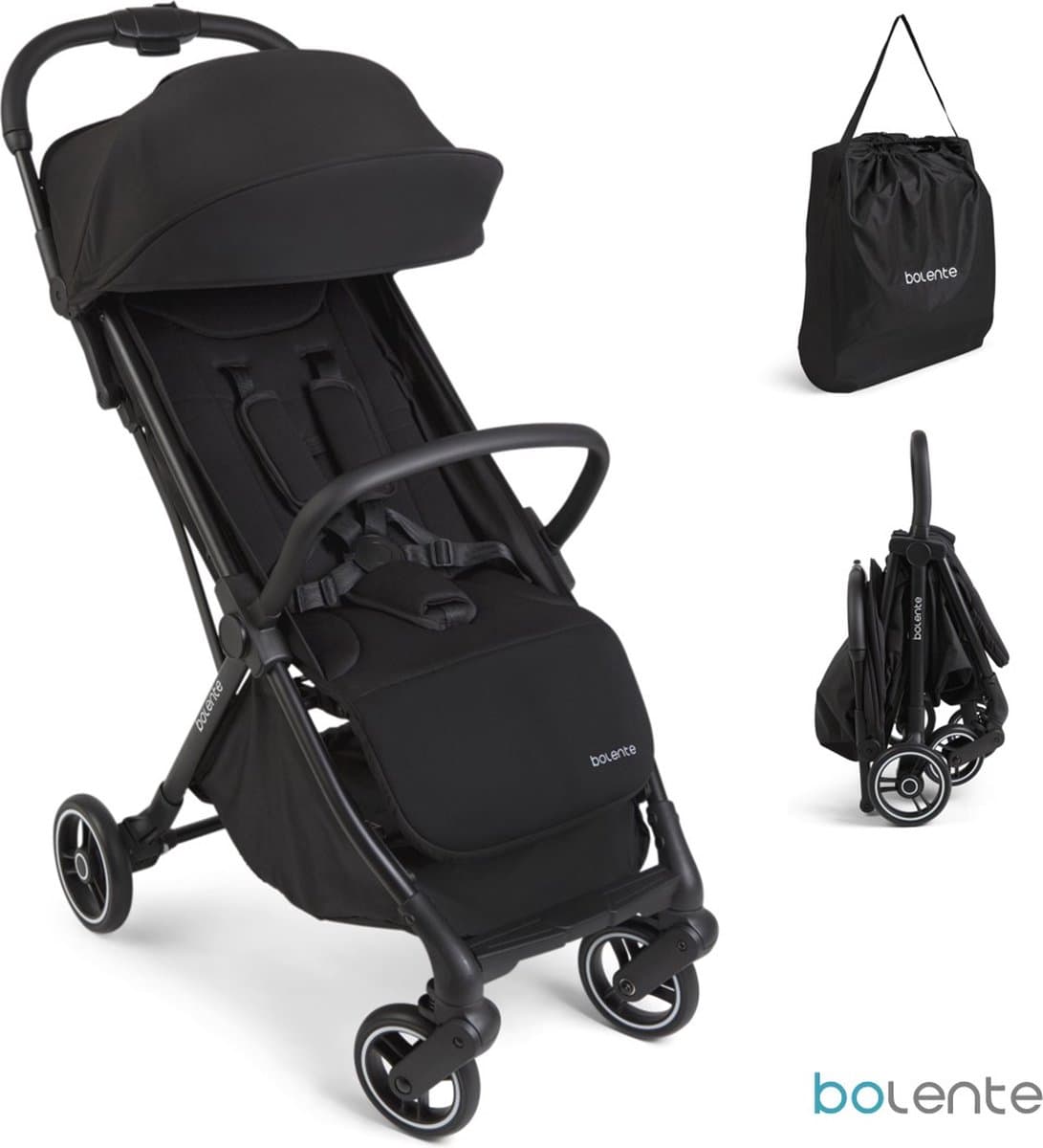 Bolente Beetle Compacte Buggy Zwart | Klein Opvouwbaar | Lichtgewicht | Reis Buggy | Plooibuggy | Kinderwagen | 0 tot 4 jaar | Inclusief Draagtas (EAN: 8720726151184)
