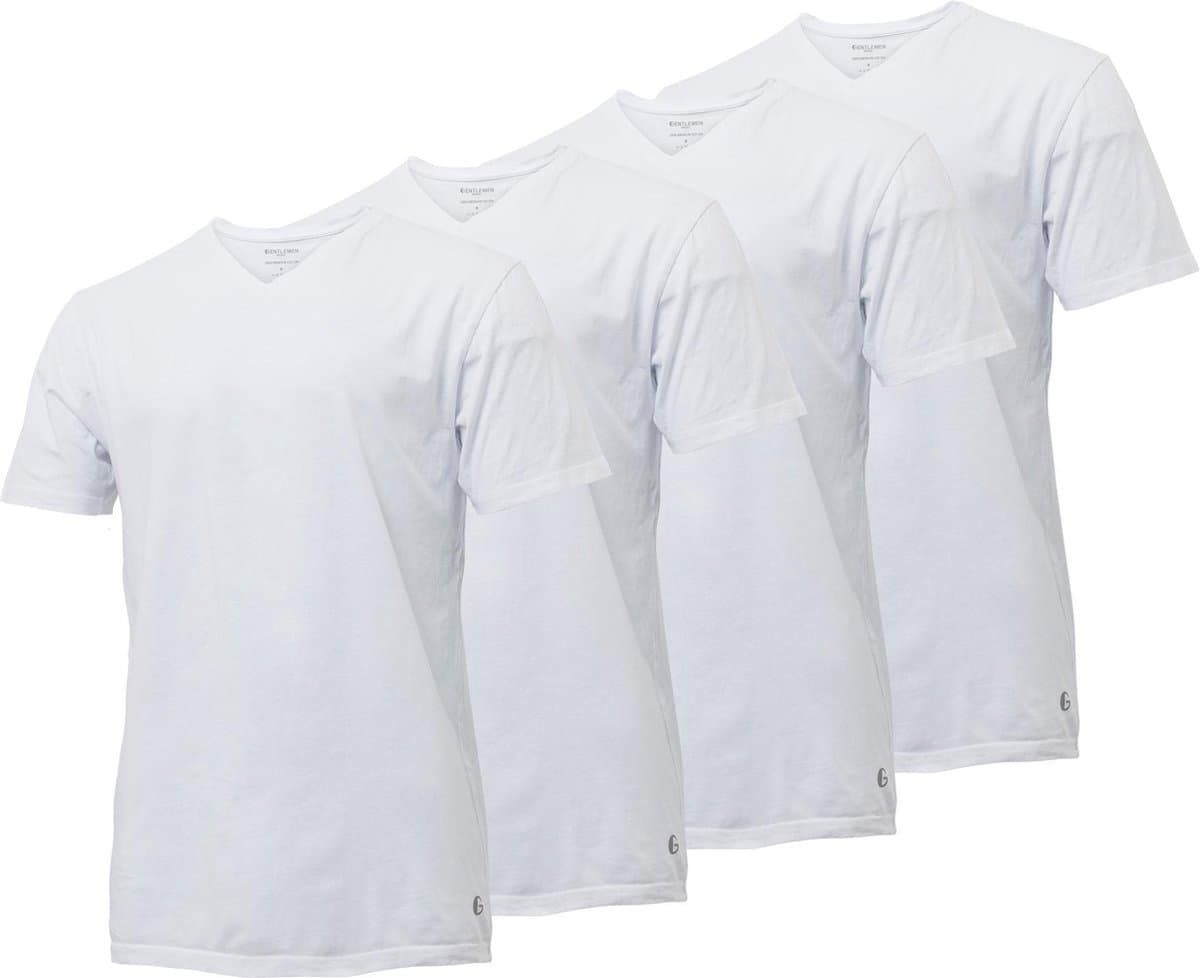 Gentlemen - 4-pak heren T-shirts longfit ( extra lang ) - voorgekrompen - 100% katoen - V-hals - wit - maat L (EAN: 8720572220072)