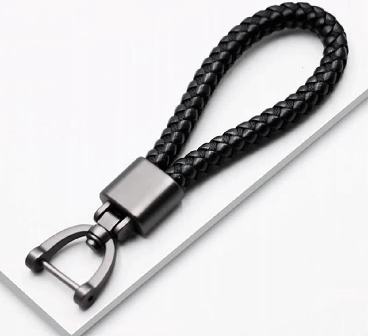 Luxe leren sleutelhanger - Voor auto - zwart geweven | autosleutel - leer - mannen - vrouwen (EAN: 8720387047024): 🎉 Eerste Indruk Kwaliteit & Design