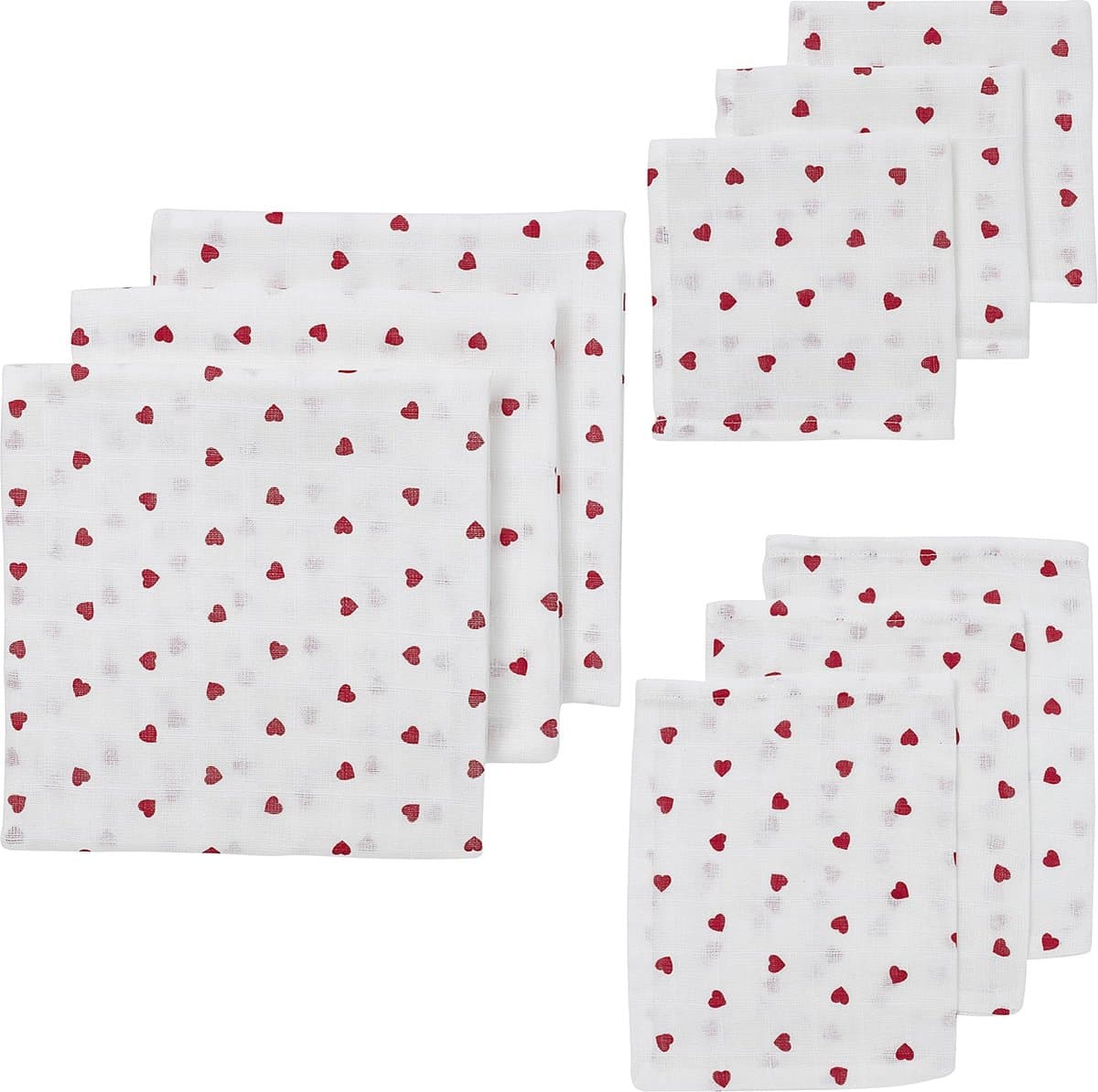 Meyco Baby Sweet Heart starterset - 9-pack - hydrofiel - red (EAN: 4054703925982): Eerste indruk – wat voel je meteen