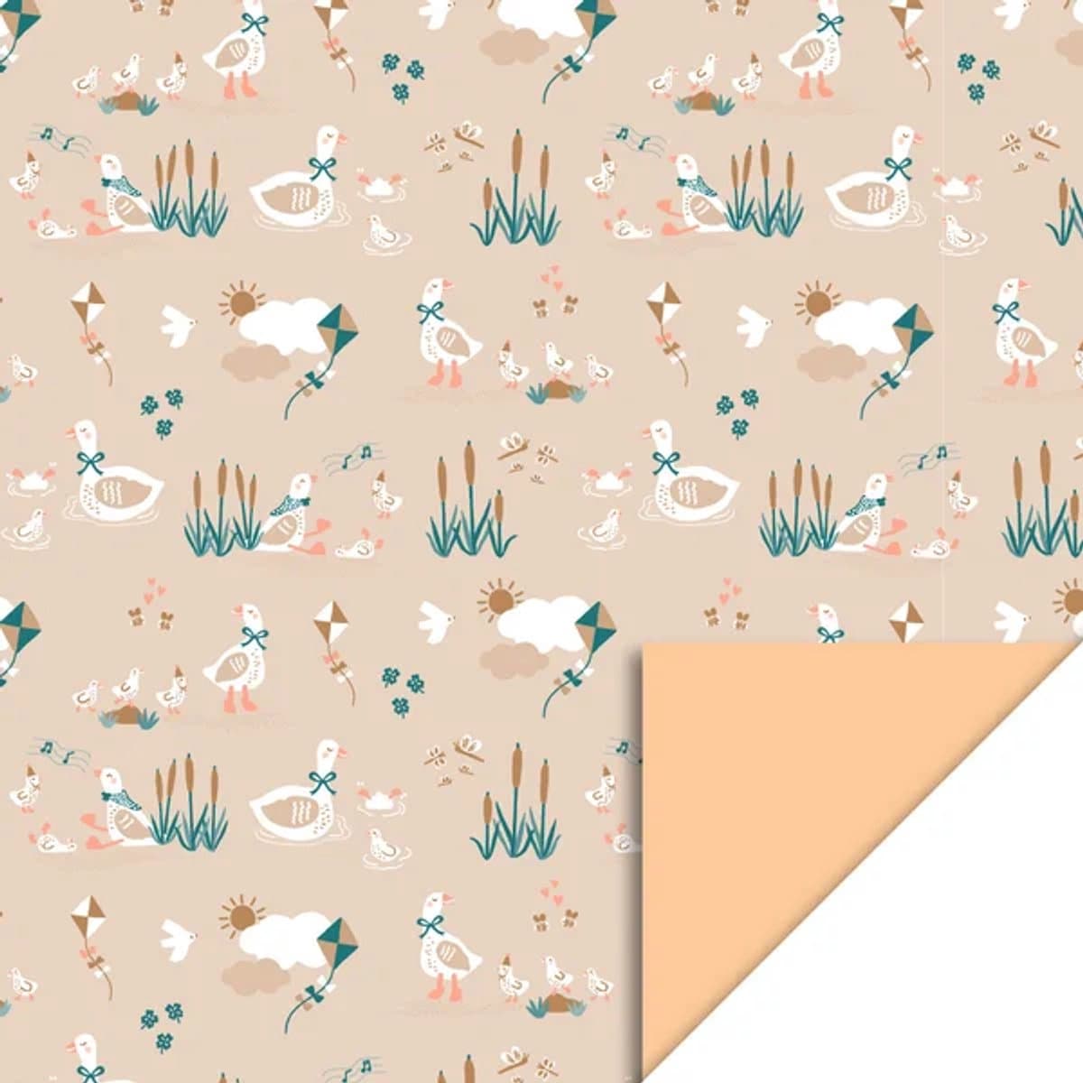 Het Inpakhuis - Inpakpapier - Cadeaupapier - Kadopapier - Baby Goose/Pastel Oranje - 50cm x 3m - Rol inpakpapier - Baby - Geboorte - Gender Reveal - Babyshower - Beige (EAN: 6152745494447)