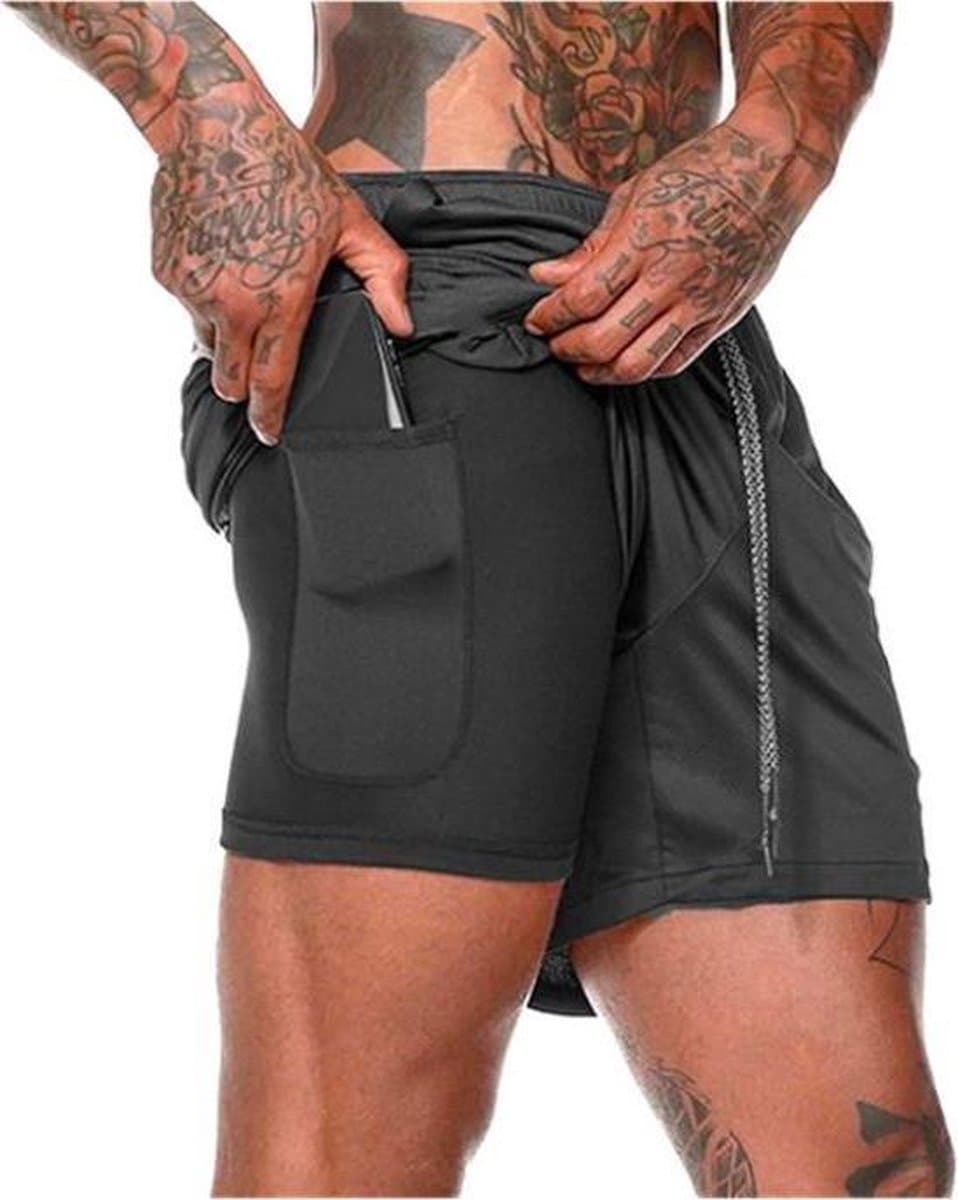 MW® - Sportbroek Heren - Sportkleding Heren - Fitnessbroek - Hardloopbroek - Shorts Heren - Zwart L (EAN: 7442143942947)