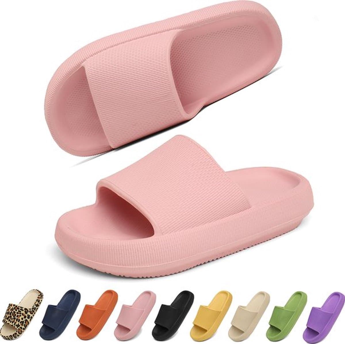 Geweo - Slippers Heren Dames - EVA Badslippers Unisex - Verdikte - Lichtgewicht - Super Zacht aan je Voeten - Anti-Slip en Stevig Voetbed - Anti-lawaai - Roze - Maat 40/41 (EAN: 0751031820487)