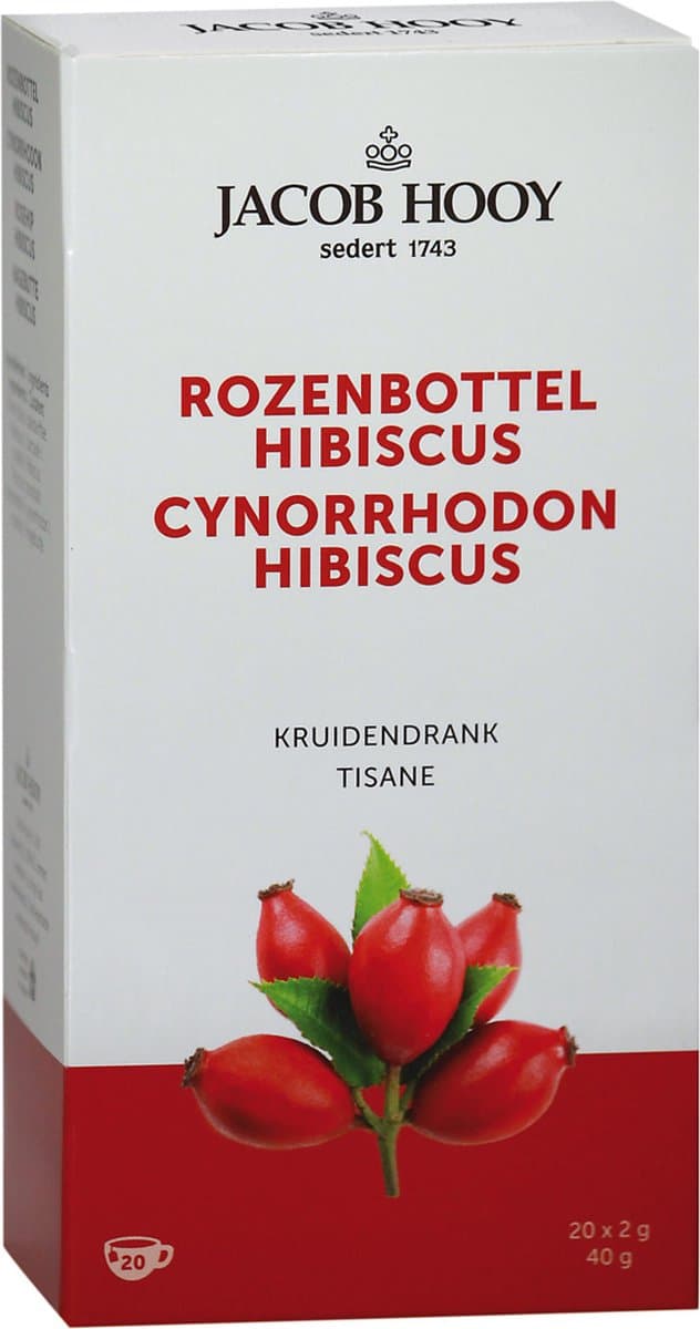 Jacob Hooy Hibiscus thee - Rozenbottel theezakjes - 20 zakjes JPTHEE35230 (EAN: 8712053352303)