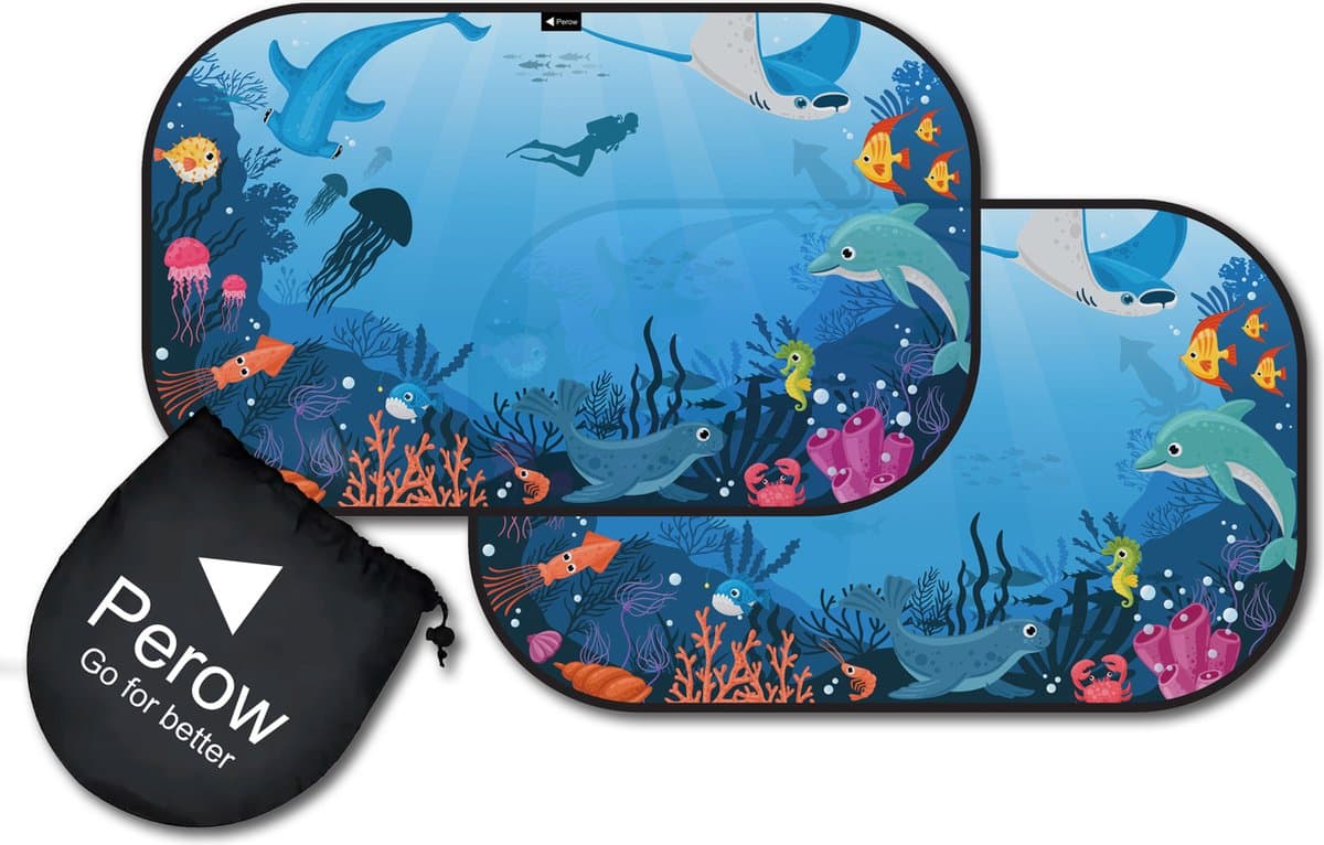 Perow - Zonnescherm Auto - Onderwaterwereld – UV Protectie – Zonnescherm auto kind - Baby - Set van 2 (EAN: 8720165052684)