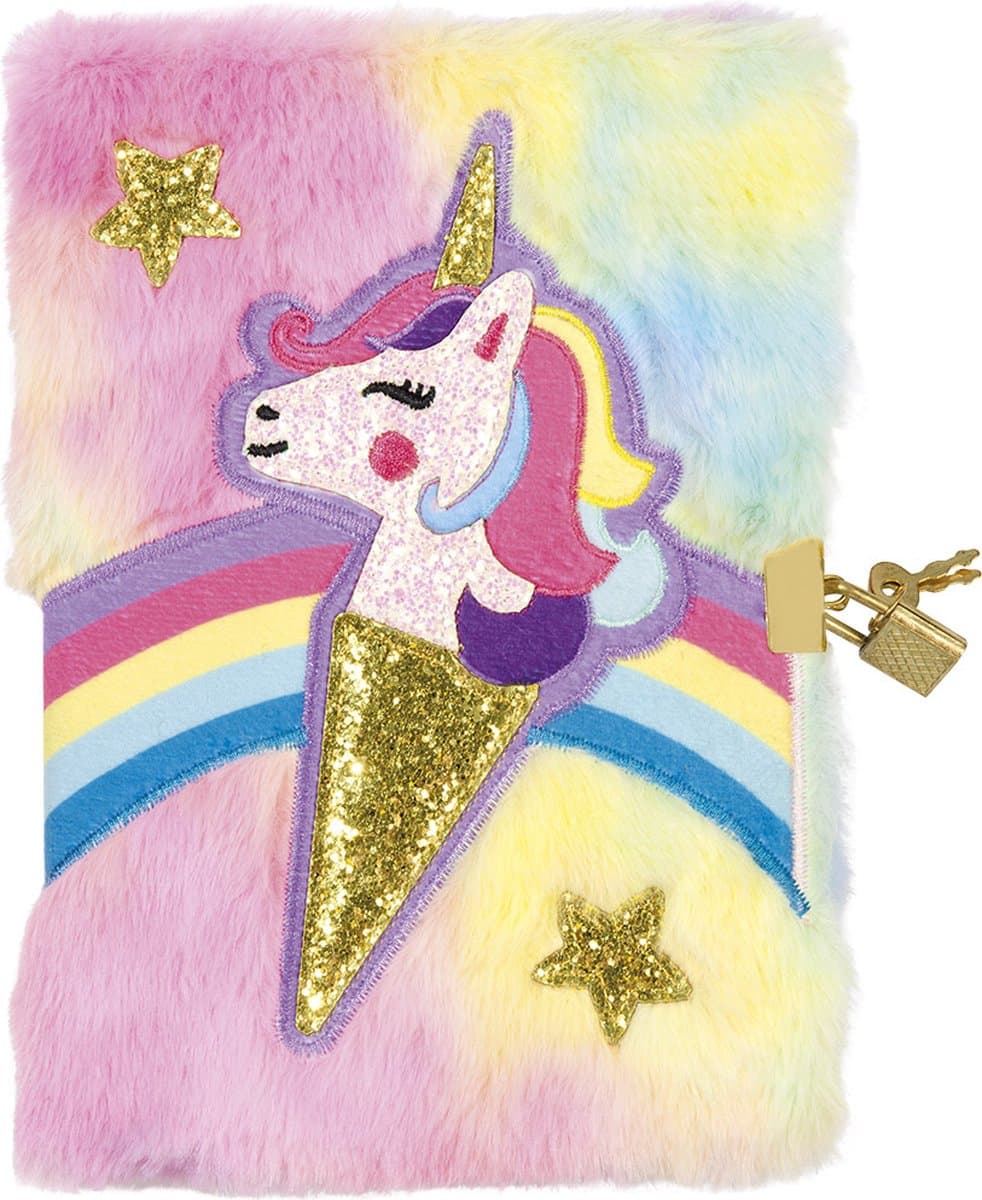 Totum Unicorn furry geheim dagboek met slot - speelgoed meisjes notitieboek secret diary met eenhoorn applicatie 21 x 15 cm cadeau tip (EAN: 8714274072107)