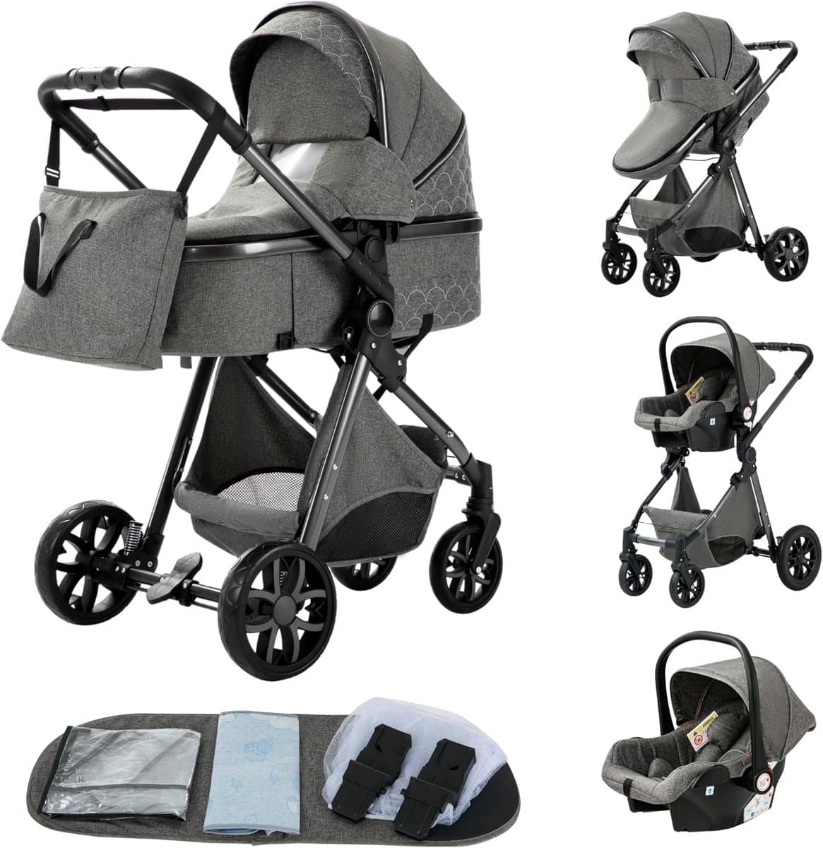 Luxe 3-in-1 Combi Kinderwagen – Kwalitatieve Buggy – Opklapbare Wandelwagen – Donkergrijs – Autostoel (EAN: 8785291644660): Een korte beschrijving van wat dit product eigenlijk is
