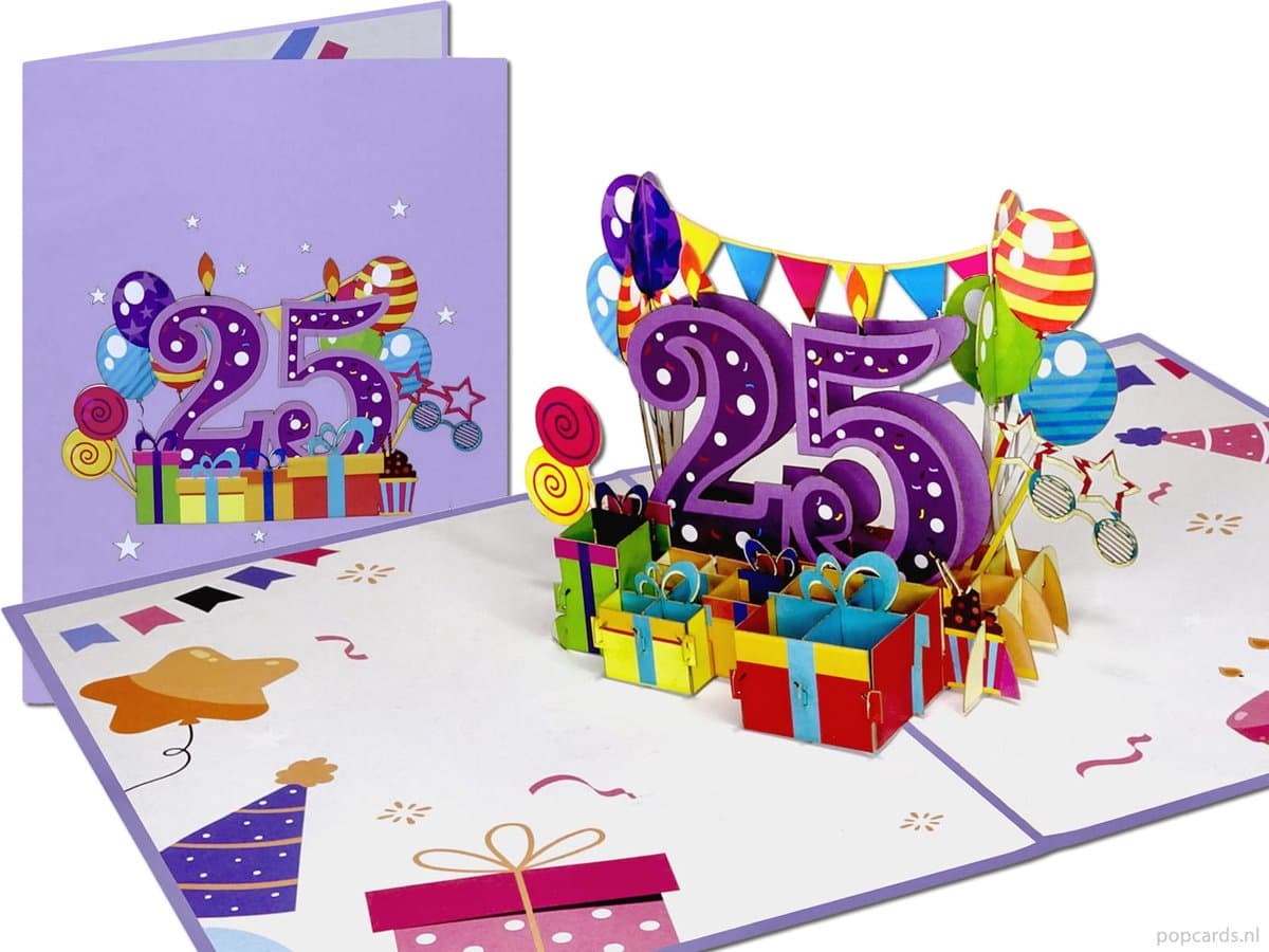 Popcards pop-up kaart - Jubileum of Verjaardag 25 jaar Felicitatie Jarig Verjaardagskaart 3D kaart wenskaart (EAN: 4805388556851)