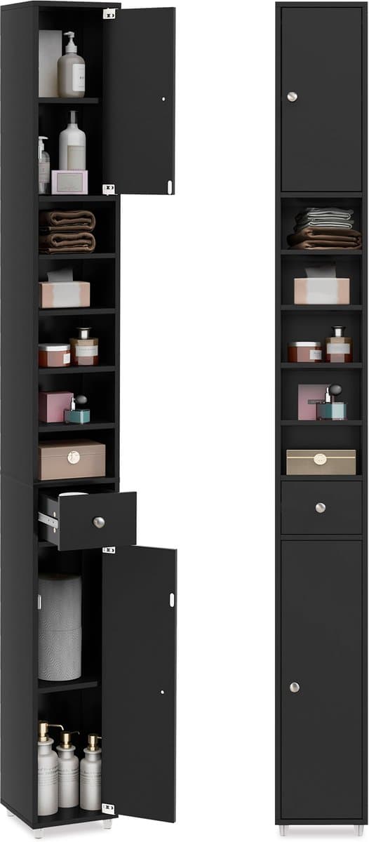 COSTWAY Badkamerkast hoog kast smal, Opbergkast met 2 deuren, 1 lade en verstelbare planken, ruimtebesparend badkamerrek voor badkamer, woonkamer, keuken, 20 x 20 x 180 cm (EAN: 0015706475052): De kracht van de hoogte (en de smalte!) 📏