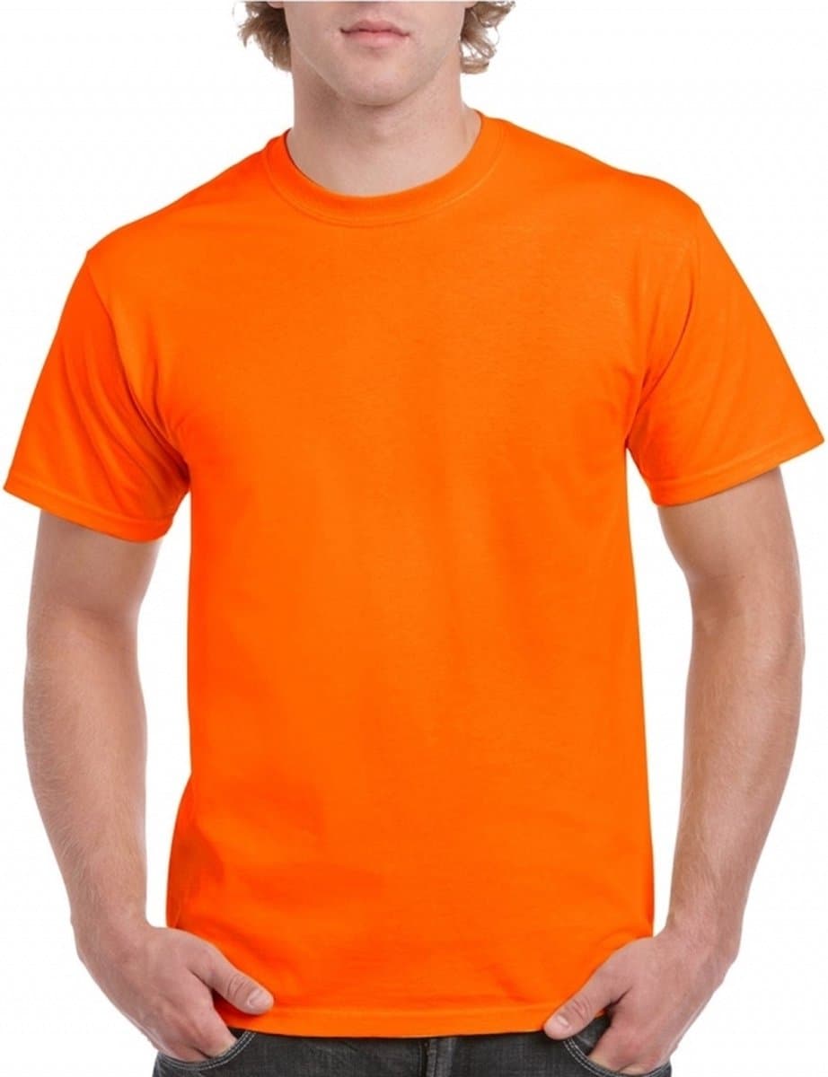 Fel oranje basic t-shirt - voor heren - 100% katoen - korte mouwen - ronde hals - koningsdag - supporters XL (EAN: 8719538126824)
