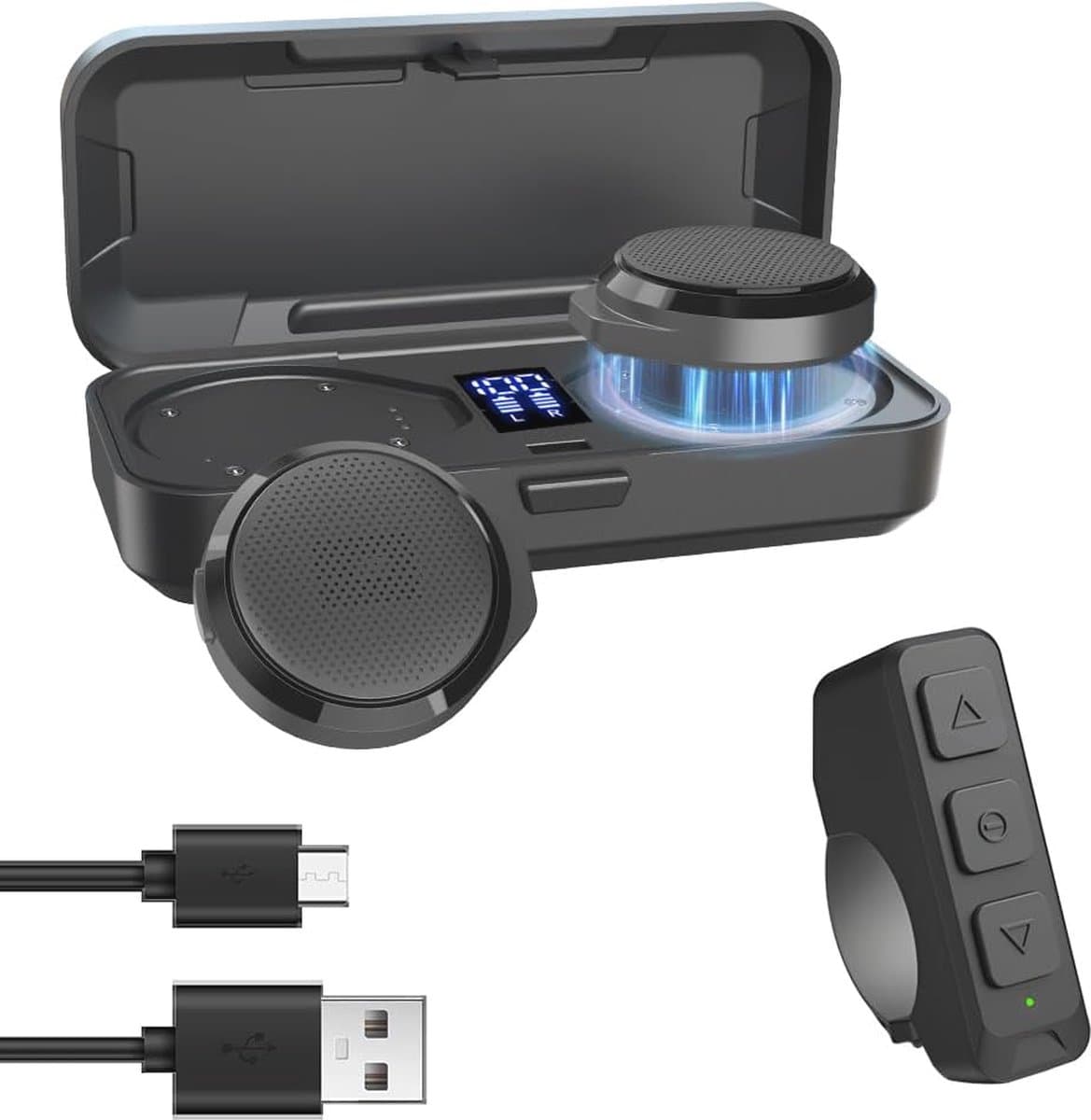 Bluetooth Motorfiets Headset met Afstandsbediening - Draadloze Handsfree met Oplaadbox (EAN: 6152647034079)